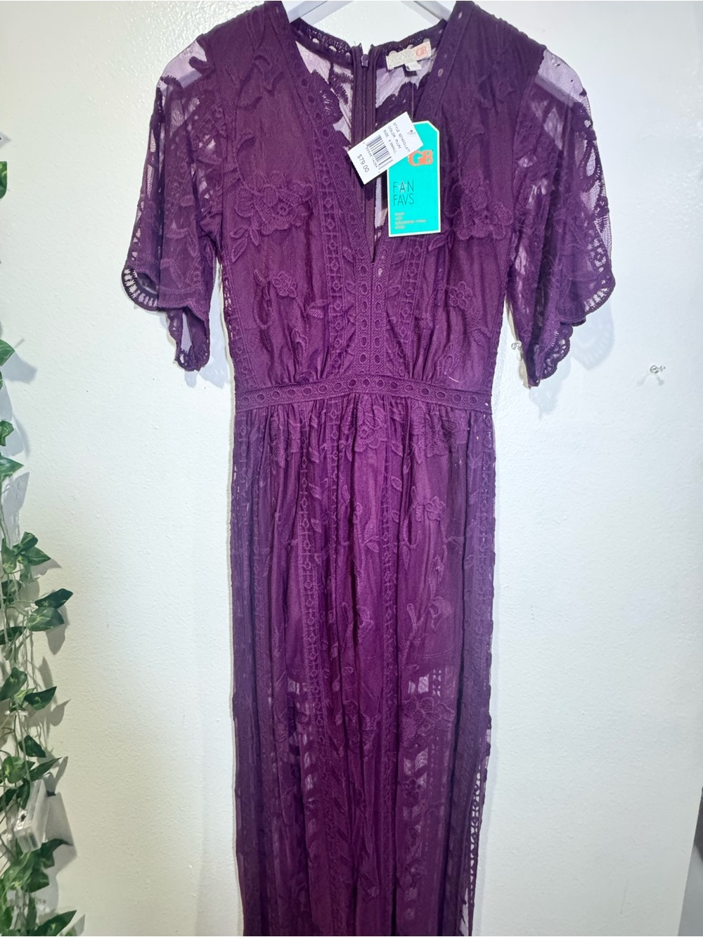 Gianni Bini Lace Romper with Sheer Lace Maxi Skirt - Deep Plum